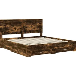 vidaXL Estructura de cama con cabecera 200 x 200 cm Roble ahumado New