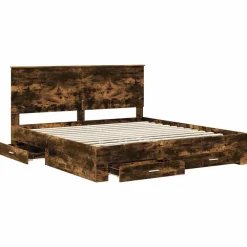 vidaXL Estructura de cama con cabecera 200 x 200 cm Roble ahumado New