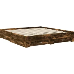 vidaXL Estructura de cama con cabecera 200 x 200 cm Roble ahumado New