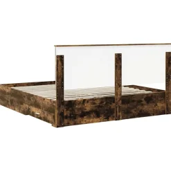 vidaXL Estructura de cama con cabecera 200 x 200 cm Roble ahumado New
