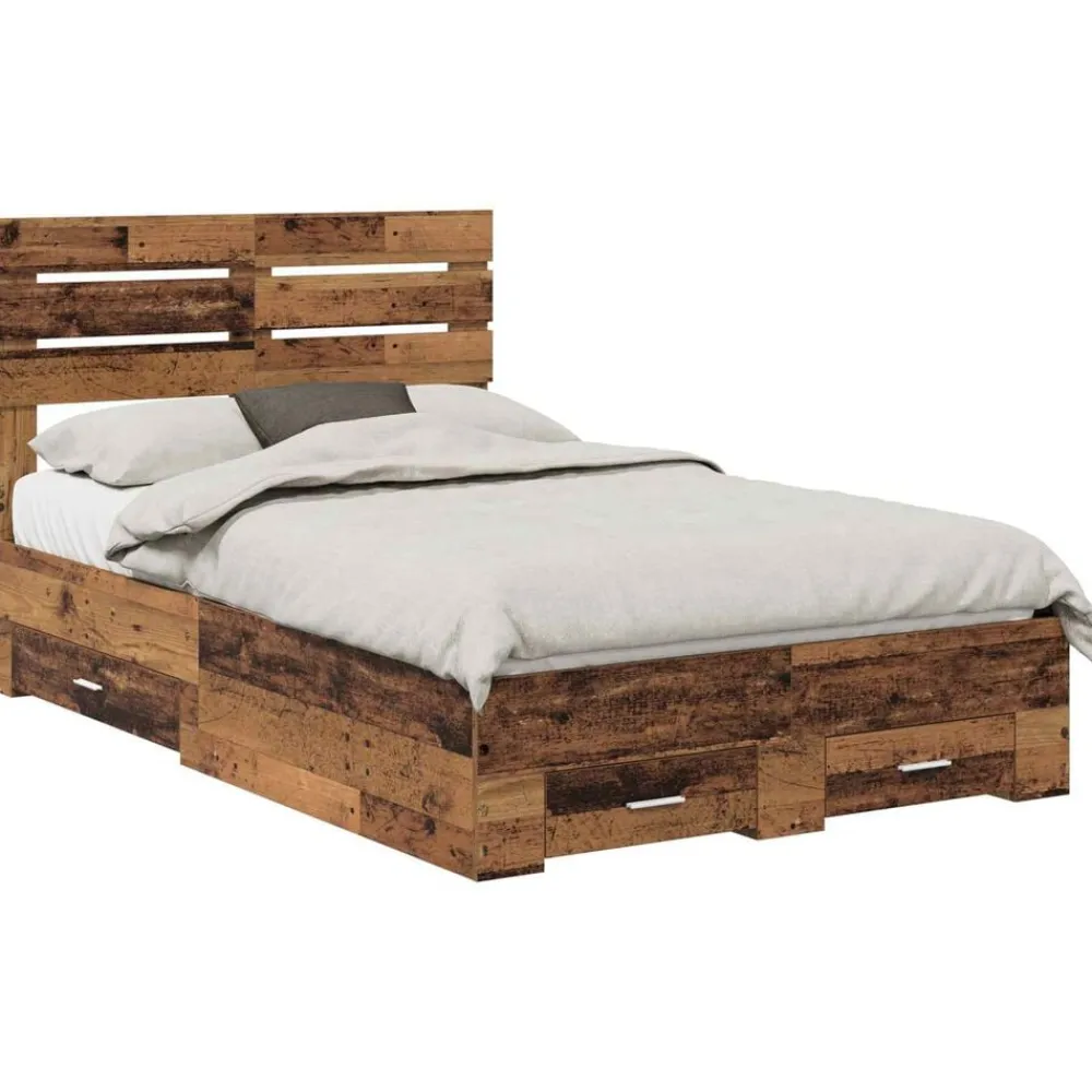 vidaXL Estructura de cama con cajón con cabecera Madera contrachapada Madera envejecida Discount