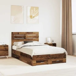 vidaXL Estructura de cama con cajón con cabecera Madera contrachapada Madera envejecida Discount