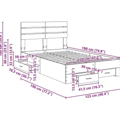 vidaXL Estructura de cama con cajón con cabecera Madera contrachapada Madera envejecida Discount