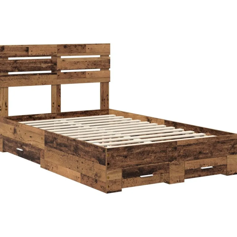 vidaXL Estructura de cama con cajón con cabecera Madera contrachapada Madera envejecida Discount