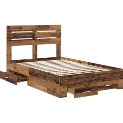 vidaXL Estructura de cama con cajón con cabecera Madera contrachapada Madera envejecida Discount