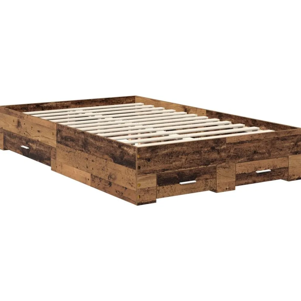 vidaXL Estructura de cama con cajón con cabecera Madera contrachapada Madera envejecida Discount