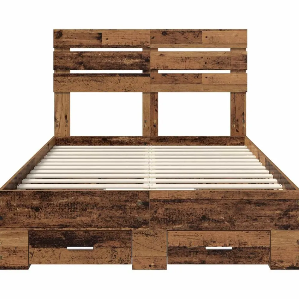 vidaXL Estructura de cama con cajón con cabecera Madera contrachapada Madera envejecida Discount