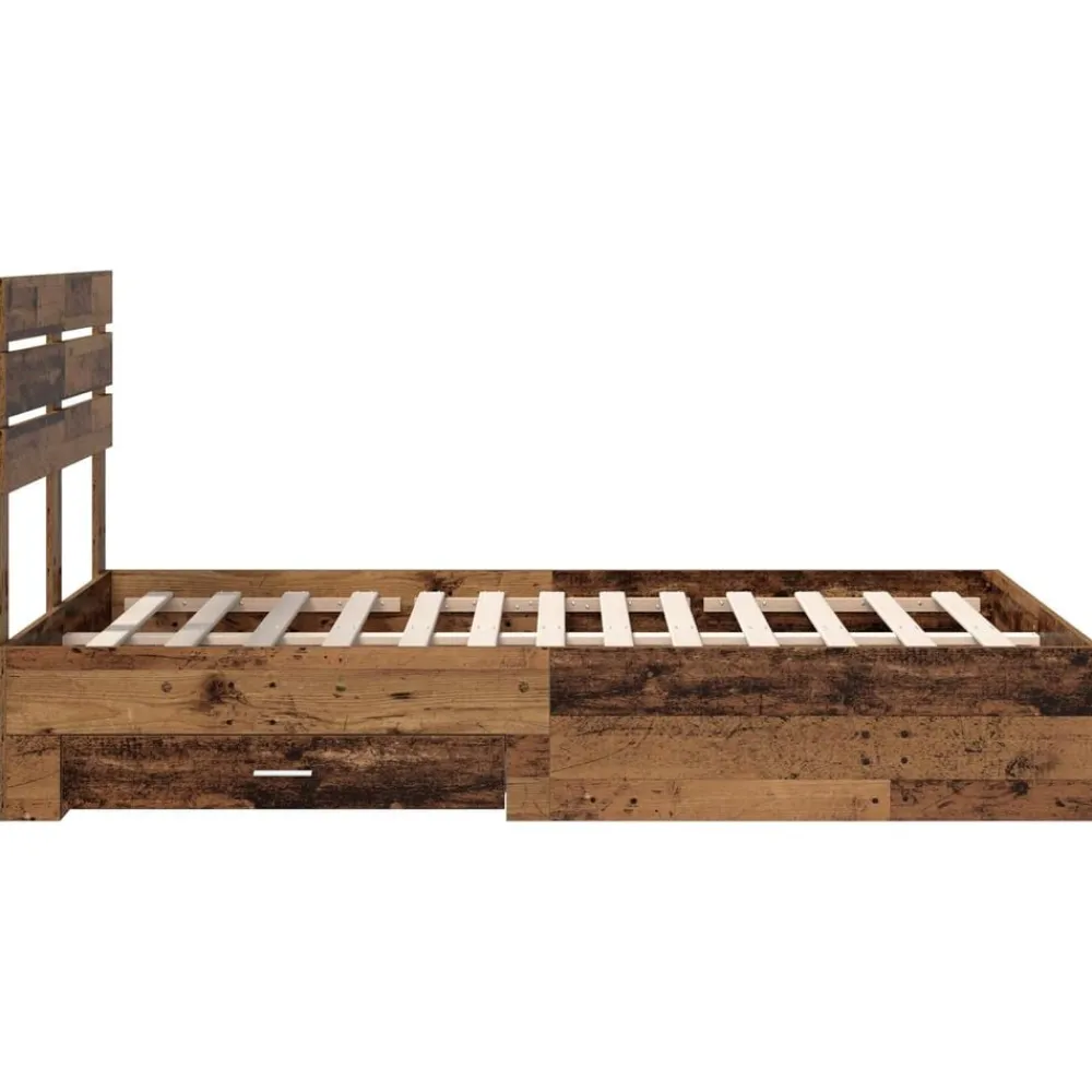 vidaXL Estructura de cama con cajón con cabecera Madera contrachapada Madera envejecida Discount