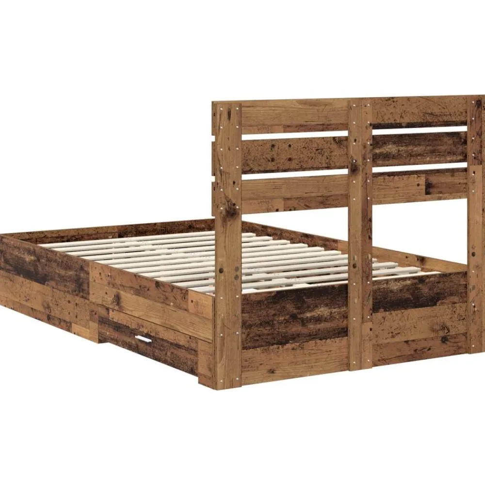 vidaXL Estructura de cama con cajón con cabecera Madera contrachapada Madera envejecida Discount