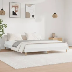 vidaXL Camas Y Accesorios-Estructura de cama madera de ingeniería blanca 200x200 cm