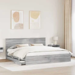vidaXL Estructura de cama 200 x 200 cm Madera Ingenieril Gris sonoma Outlet