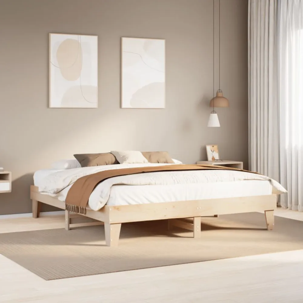 vidaXL Estructura de cama sin colchón madera maciza de pino 200x200 cm Natural Clearance