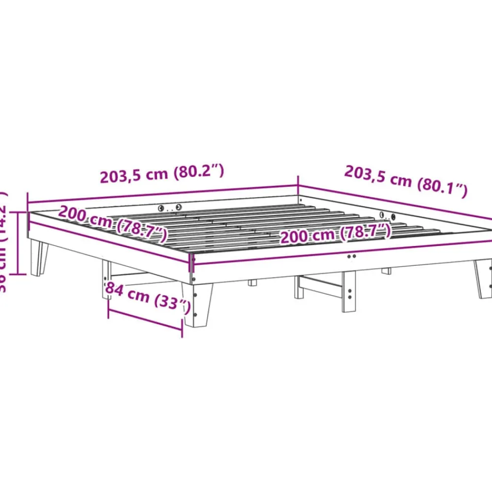 vidaXL Estructura de cama sin colchón madera maciza de pino 200x200 cm Natural Clearance
