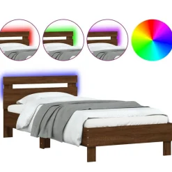 vidaXL Camas Y Accesorios-Estructura de cama cabecero luces LED roble marrón 100x200 cm