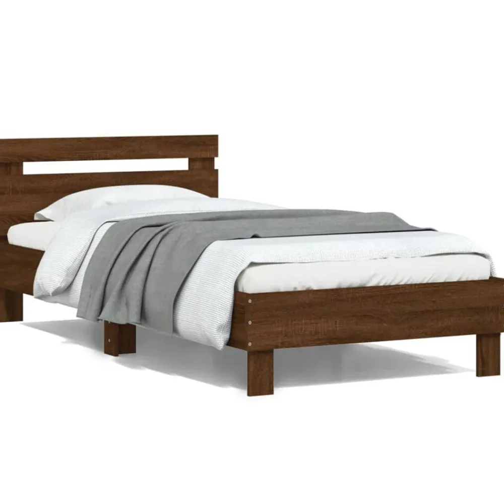 vidaXL Camas Y Accesorios-Estructura de cama cabecero luces LED roble marrón 100x200 cm