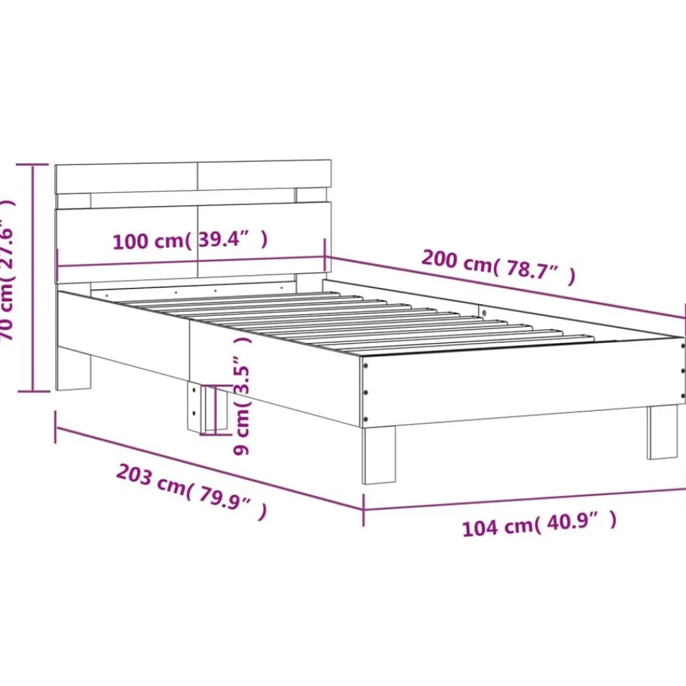 vidaXL Camas Y Accesorios-Estructura de cama cabecero luces LED roble marrón 100x200 cm