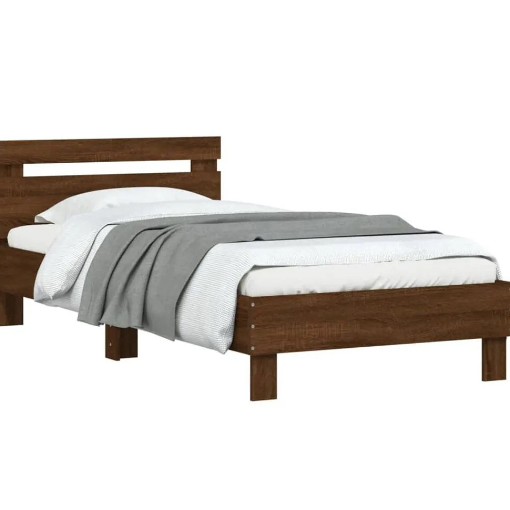 vidaXL Camas Y Accesorios-Estructura de cama cabecero luces LED roble marrón 100x200 cm