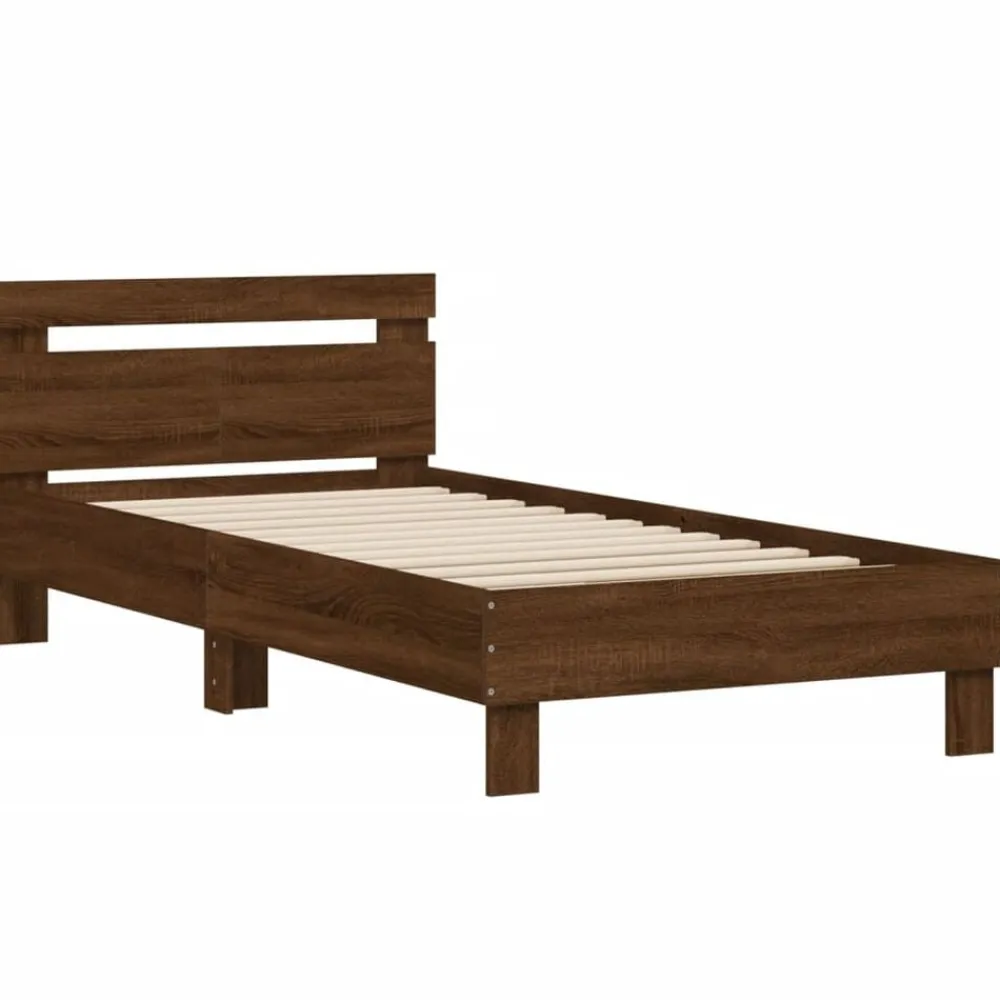 vidaXL Camas Y Accesorios-Estructura de cama cabecero luces LED roble marrón 100x200 cm