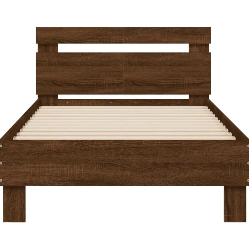 vidaXL Camas Y Accesorios-Estructura de cama cabecero luces LED roble marrón 100x200 cm