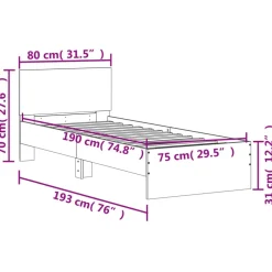 vidaXL Camas Y Accesorios-Estructura de cama con cabecero y luces LED 75x190 cm