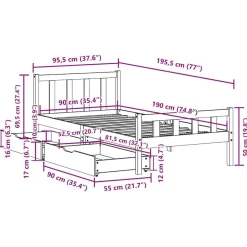 vidaXL Camas Y Accesorios-Estructura de cama sin colchón madera maciza de pino 90x190 cm