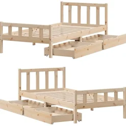 vidaXL Camas Y Accesorios-Estructura de cama sin colchón madera maciza de pino 90x190 cm