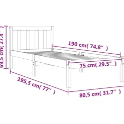 vidaXL Camas Y Accesorios-Estructura de cama sin colchón madera maciza marrón 75x190 cm