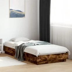 vidaXL Estructura de cama sin colchón madera 100x200 cm Roble ahumado New