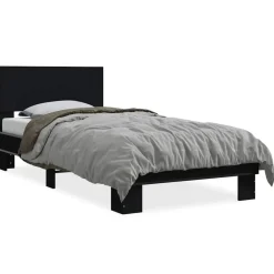 vidaXL Camas Y Accesorios-Estructura de cama madera de ingeniería y metal negra 75x190 cm