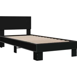 vidaXL Camas Y Accesorios-Estructura de cama madera de ingeniería y metal negra 75x190 cm