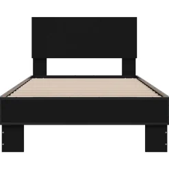 vidaXL Camas Y Accesorios-Estructura de cama madera de ingeniería y metal negra 75x190 cm
