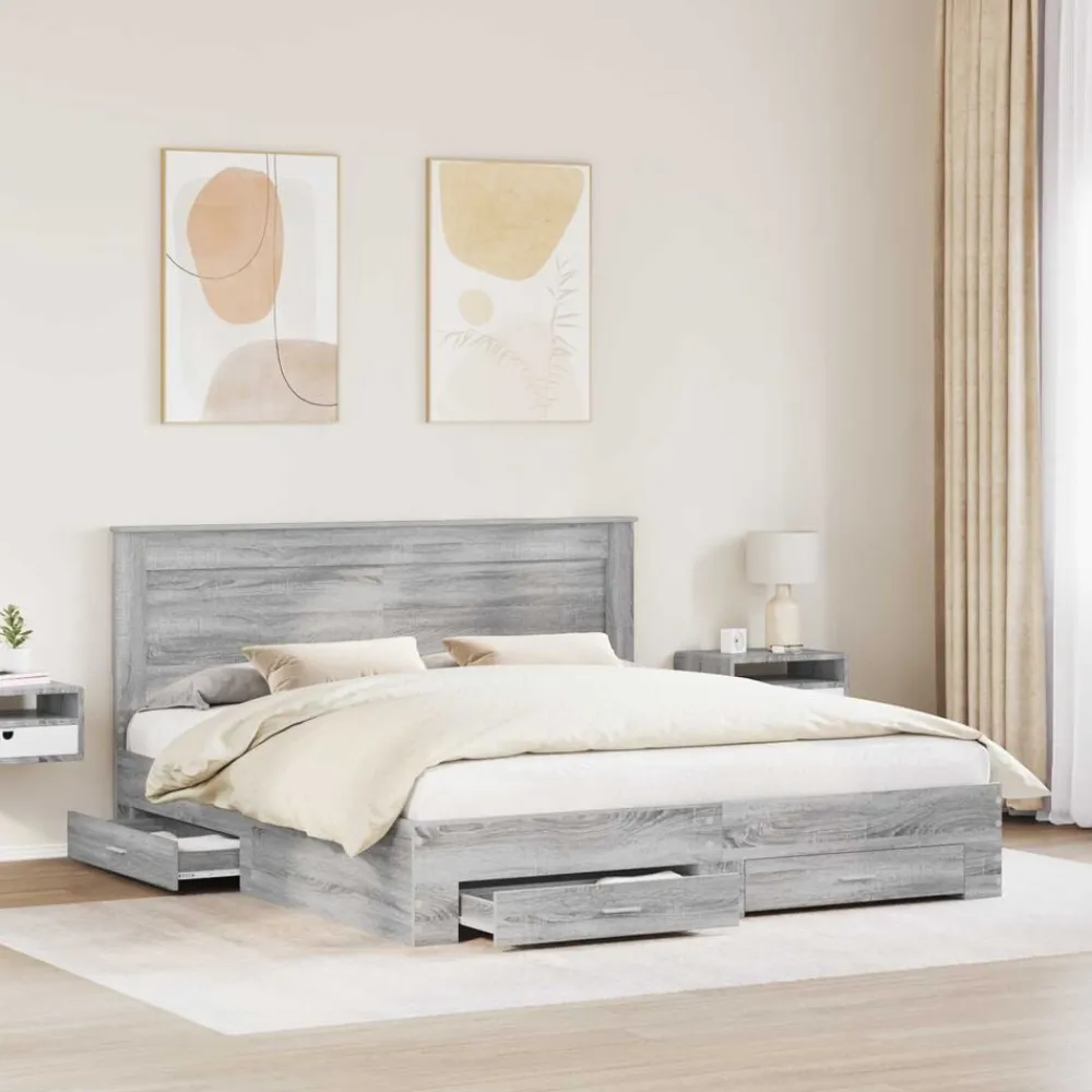 vidaXL Camas Y Accesorios-Estructura de cama con cajón con cabecera Madera contrachapada