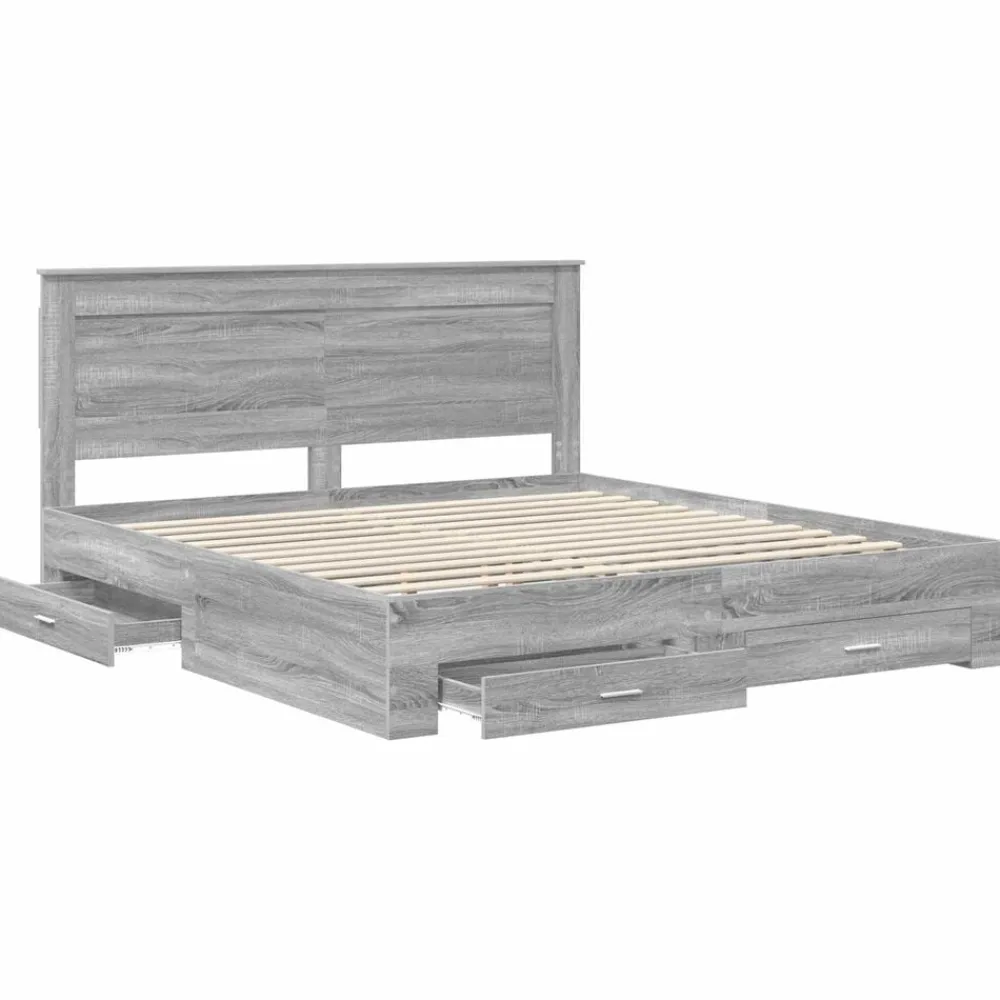 vidaXL Camas Y Accesorios-Estructura de cama con cajón con cabecera Madera contrachapada