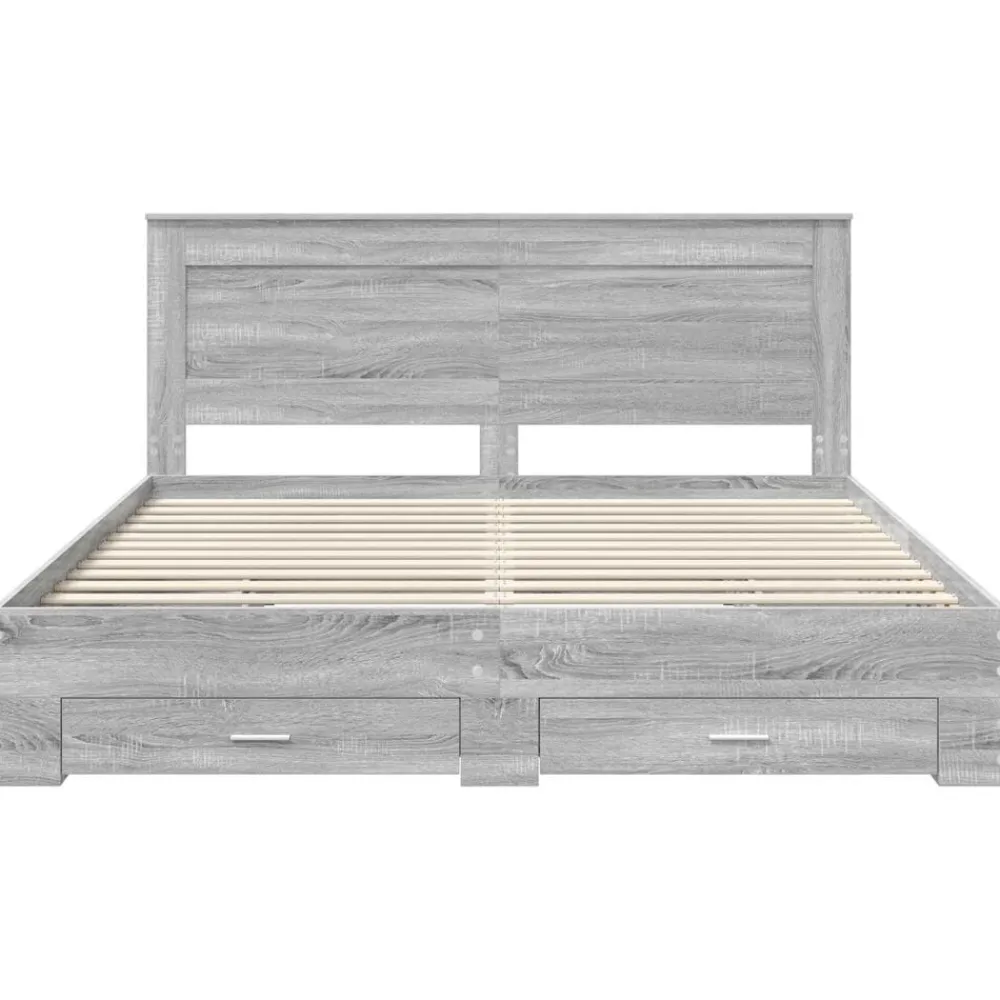 vidaXL Camas Y Accesorios-Estructura de cama con cajón con cabecera Madera contrachapada