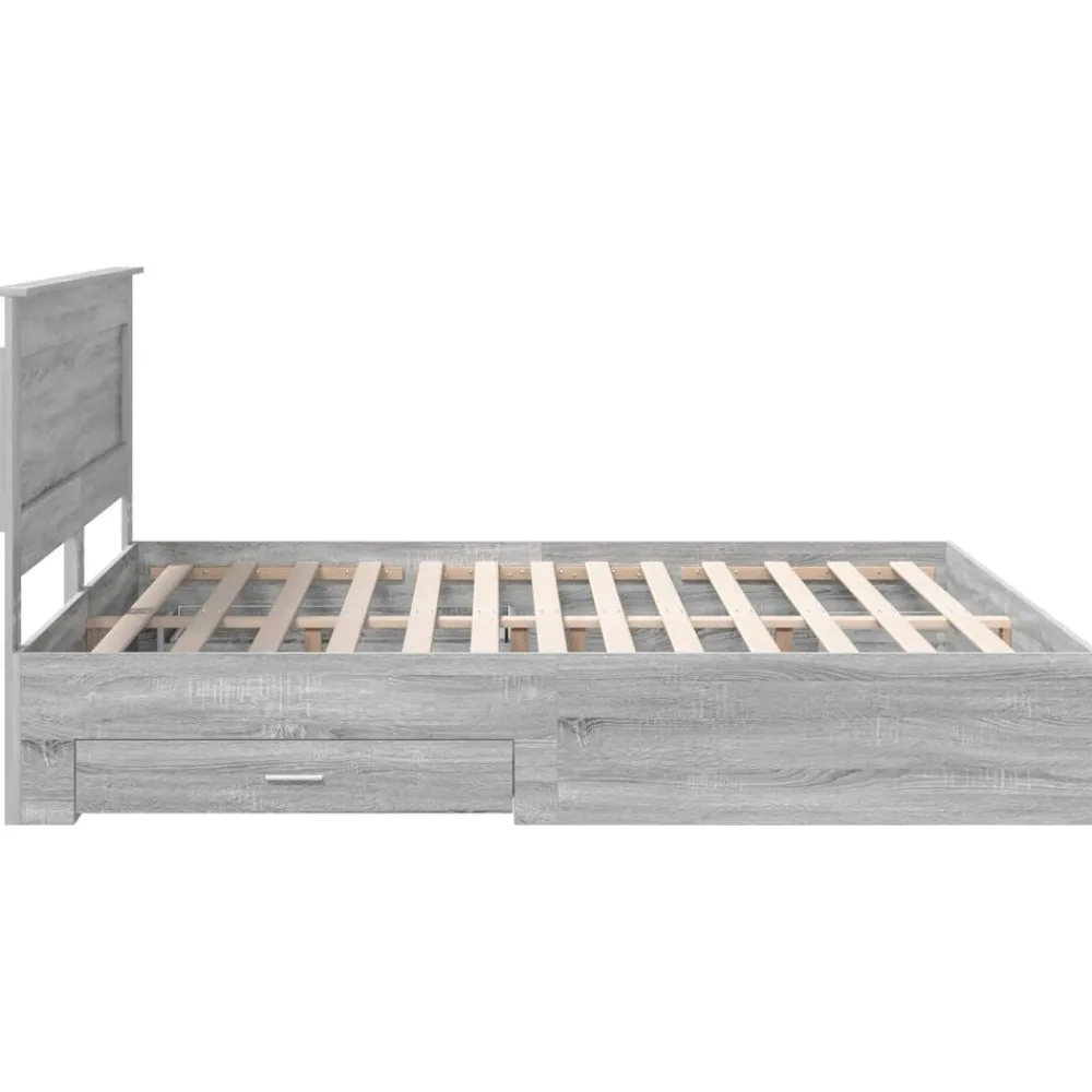 vidaXL Camas Y Accesorios-Estructura de cama con cajón con cabecera Madera contrachapada