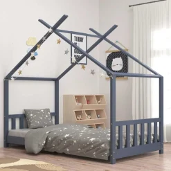 vidaXL Estructura de cama infantil madera maciza pino 70x140 cm Gris Outlet