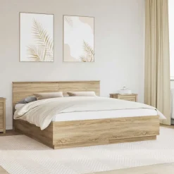 vidaXL Estructura de cama con tiras LED 200 x 200 cm Roble Sonoma Hot
