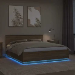 vidaXL Estructura de cama con tiras LED 200 x 200 cm Roble Sonoma Hot
