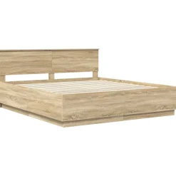 vidaXL Estructura de cama con tiras LED 200 x 200 cm Roble Sonoma Hot