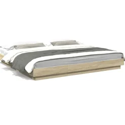 vidaXL Estructura de cama con luces LED madera 200x200 cm Roble Sonoma Clearance