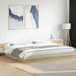 vidaXL Estructura de cama con luces LED madera 200x200 cm Roble Sonoma Clearance