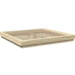 vidaXL Estructura de cama con luces LED madera 200x200 cm Roble Sonoma Clearance