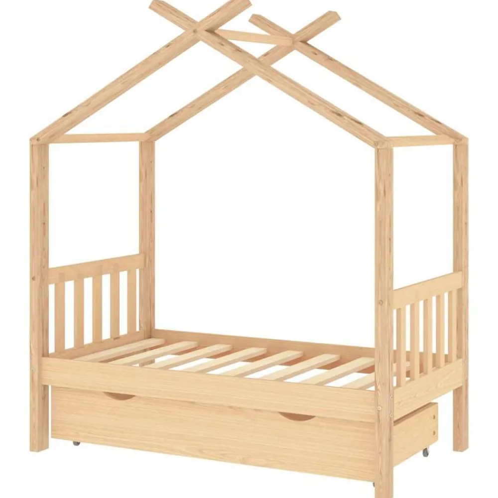 vidaXL Estructura de cama infantil con cajón madera de pino 70x140 cm Marrón New