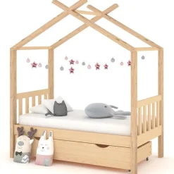vidaXL Estructura de cama infantil con cajón madera de pino 70x140 cm Marr&oacute;n New