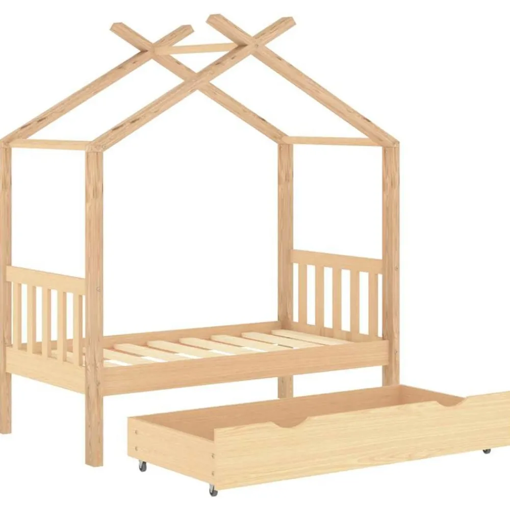 vidaXL Estructura de cama infantil con cajón madera de pino 70x140 cm Marrón New