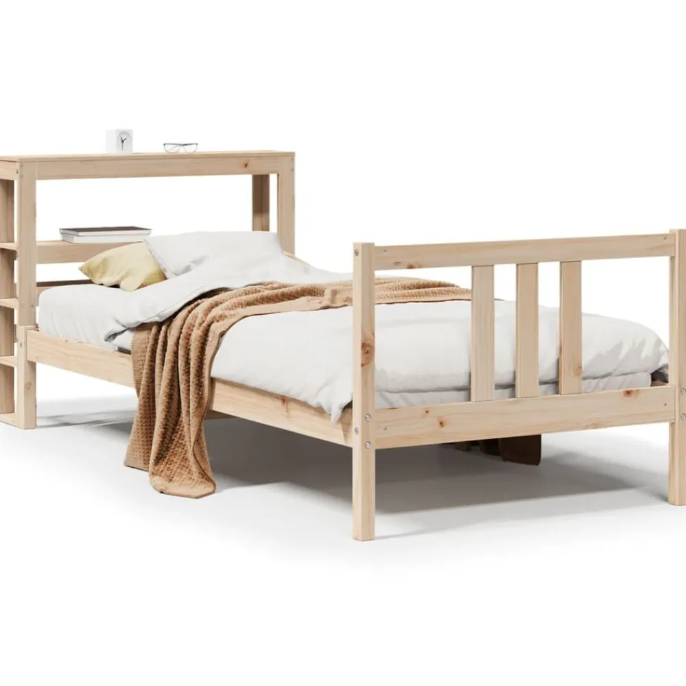 vidaXL Estructura de cama con cabecero madera maciza pino 75x190 cm Natural Hot