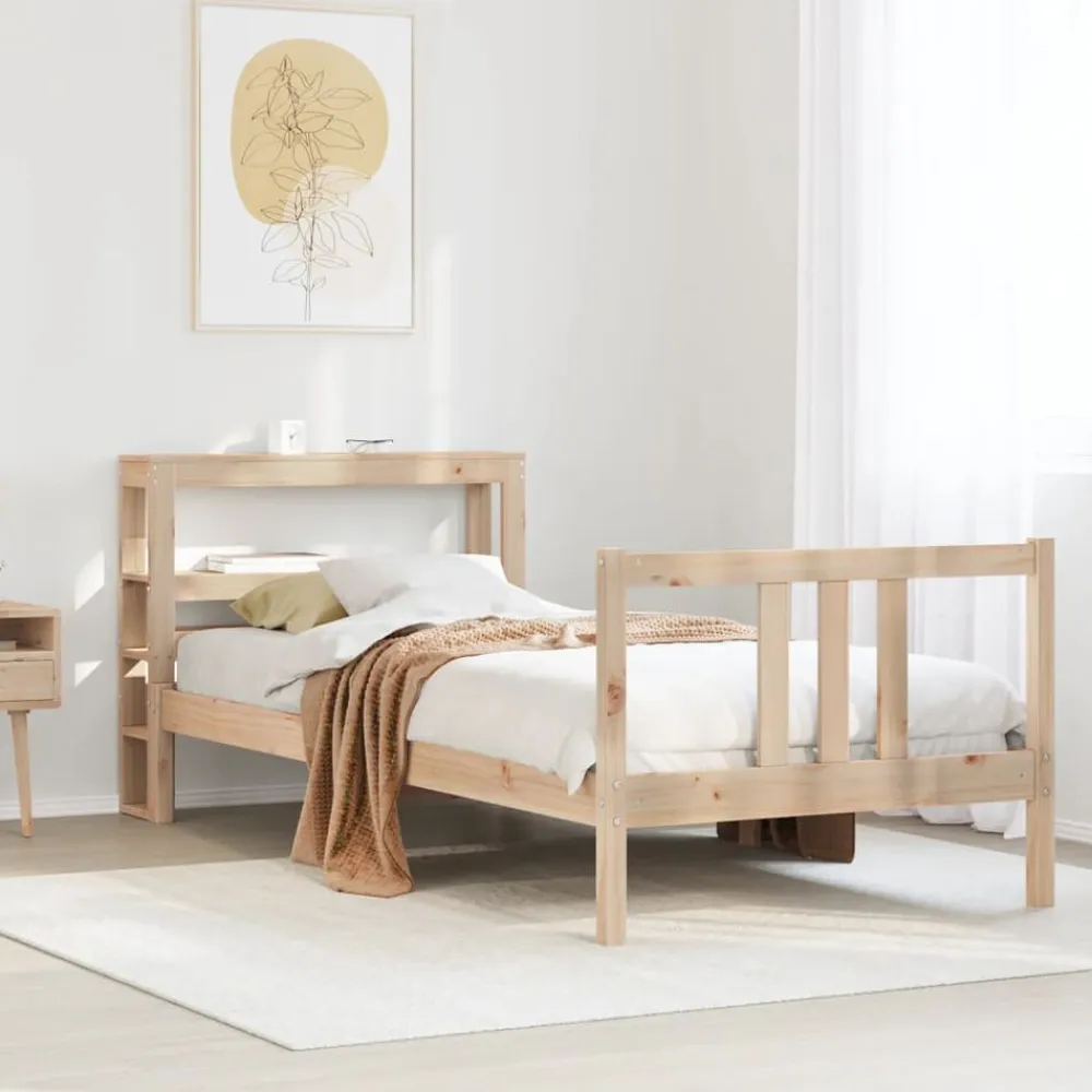 vidaXL Estructura de cama con cabecero madera maciza pino 75x190 cm Natural Hot
