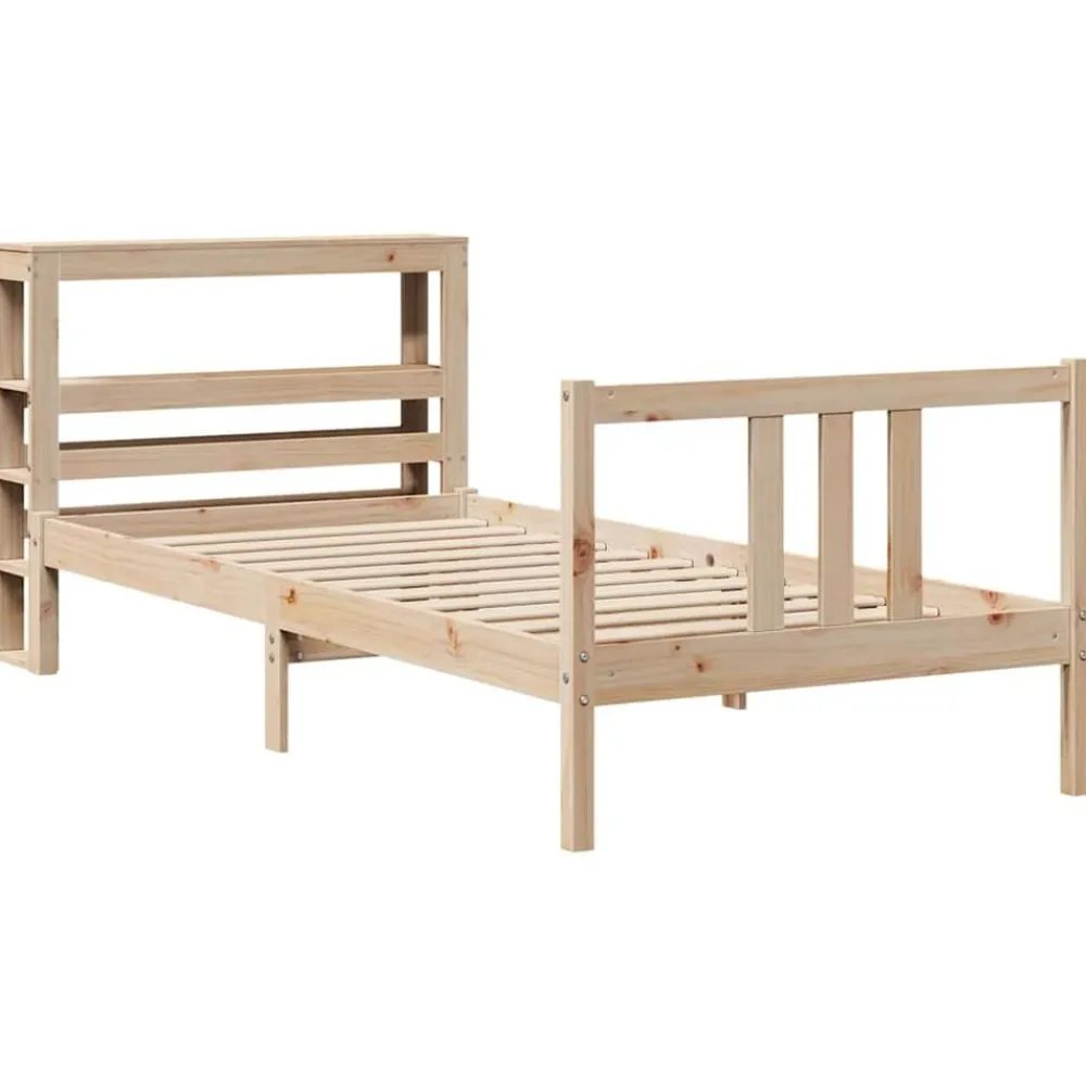 vidaXL Estructura de cama con cabecero madera maciza pino 75x190 cm Natural Hot