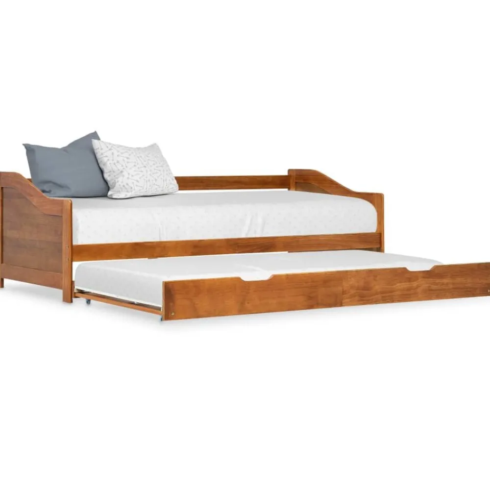 vidaXL Estructura sofá cama extraíble sin colchón marrón miel 90x200cm Marrón miel New