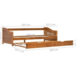 vidaXL Estructura sofá cama extraíble sin colchón marrón miel 90x200cm Marrón miel New